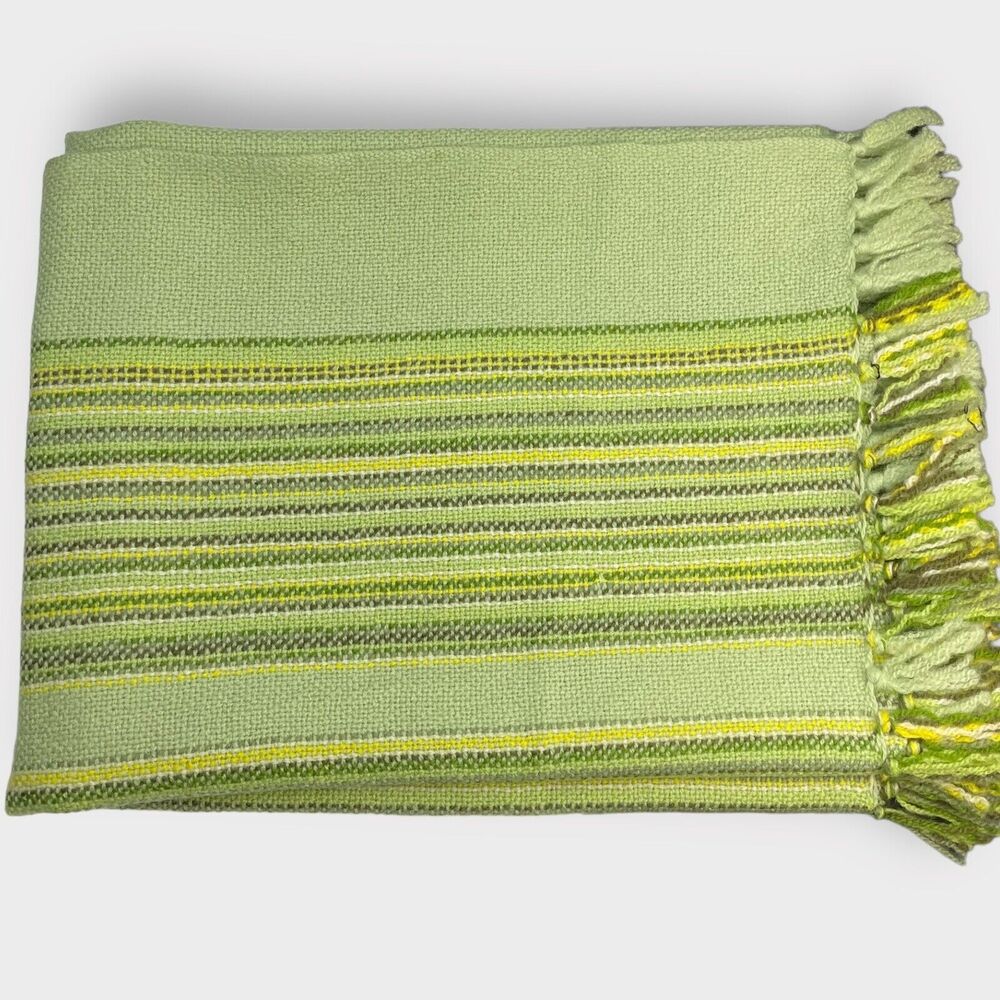 The Three Weavers Houston Texas Handwoven Throw Blanket Green 100% Virgin Wool